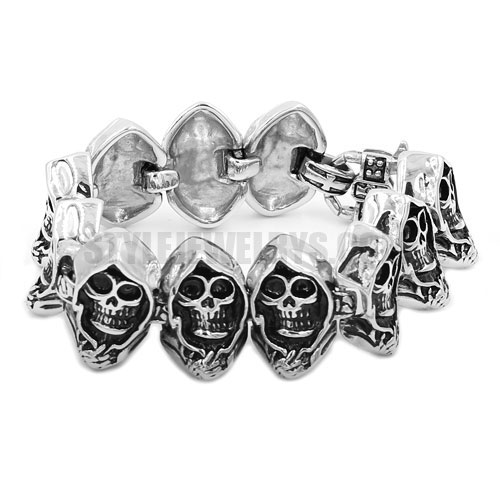 Cloak Ghost Skull Bracelet Gothic Stainless Steel Biker Skull Bracelet SJB0298 - Click Image to Close